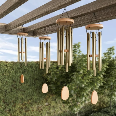 Nature Spring 28" Metal And Wood Wind Chimes With Soothing Tone For Garden, Patio, Or Home - Gold 4 Nature Spring 28" Metal And Wood Wind Chimes With Soothing Tone For Garden, Patio, Or Home - Gold - Image 2