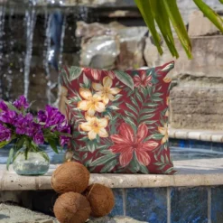 2pk Square Clarissa Tropical Outdoor Throw Pillows Ruby - Arden Selections