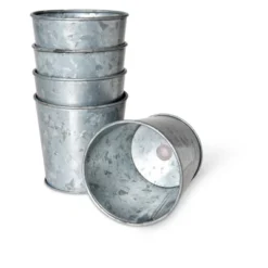 Gardener's Supply Company Galvanized Planting Cups, Set Of 5 - 4" Diameter With Drainage Hole & Plug | Ideal For Small Houseplants, Flowers & Herbs