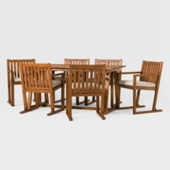 Saracina Home 7pc Modern Slatted Acacia Outdoor Dining Set With Trapezoid Legs -Garden & Outdoors GUEST 7c578f64 72ae 46c5 ac48 00e4a01b963b