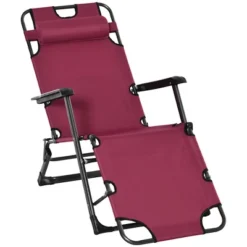 Outsunny 2-in-1 Folding Patio Lounge Chair W/ Pillow, Outdoor Portable Sun Lounger Reclining To 120°/180°, Oxford Fabric -Garden & Outdoors GUEST 7da8a0a0 f964 4986 82e9 ba558d50f318