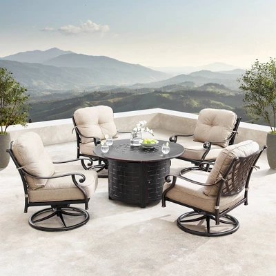 Oakland Living 5pc Deep Seating Swivel Aluminum Outdoor Patio Fire Pit Dining Set With 44" Round Fire Table With Weave Pattern Copper 3 Oakland Living 5pc Deep Seating Swivel Aluminum Outdoor Patio Fire Pit Dining Set With 44" Round Fire Table With Weave Pattern Copper