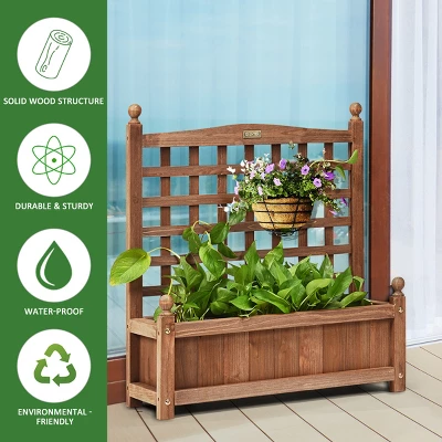 Costway Solid Wood Planter Box With Trellis Weather-Resistant Outdoor 25''x11''x30'' 6 Costway Solid Wood Planter Box With Trellis Weather-Resistant Outdoor 25''x11''x30'' - Image 4