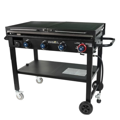 Razor Griddle 37 Inch Outdoor Steel 4 Burner Propane Gas Grill Griddle With Wheels And Top Cover Lid Folding Shelves For Home BBQ Cooking, Black 4 Razor Griddle 37 Inch Outdoor Steel 4 Burner Propane Gas Grill Griddle With Wheels And Top Cover Lid Folding Shelves For Home BBQ Cooking, Black - Image 2