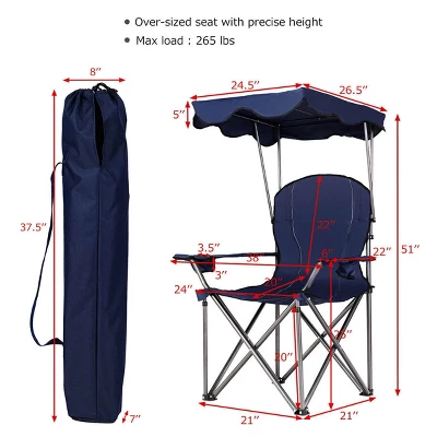 Costway Portable Folding Beach Canopy Chair W/ Cup Holders Bag Camping Hiking Outdoor 9 Costway Portable Folding Beach Canopy Chair W/ Cup Holders Bag Camping Hiking Outdoor - Image 7
