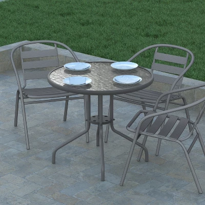 Emma And Oliver 31.5" Round Tempered Glass Metal Table With Smooth Ripple Design Top 5 Emma And Oliver 31.5" Round Tempered Glass Metal Table With Smooth Ripple Design Top - Image 3