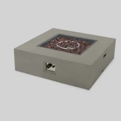 Oana 7pc Acacia V-Shaped Sectional Sofa Set With Fire Pit - Teak/Beige/Light Gray - Christopher Knight Home -Garden & Outdoors GUEST 8893c7e1 0d56 4b57 b707 47e41e847d7d