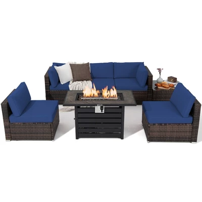Tangkula 7PCS Patio Rattan Furniture Set 42" Fire Pit Table W/ Cover Cushioned 15 Tangkula 7PCS Patio Rattan Furniture Set 42" Fire Pit Table W/ Cover Cushioned - Image 13