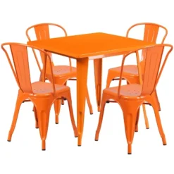 Emma And Oliver Commercial Grade 31.5" Square Metal Indoor-Outdoor Table Set With 4 Stack Chairs -Garden & Outdoors GUEST 89cd9c45 05cc 403b 982a 3cb67821ce0b