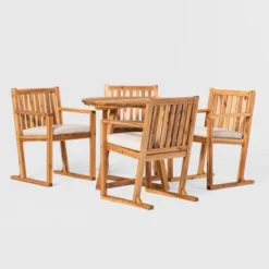 Saracina Home 5pc Modern Slatted Acacia Outdoor Dining Set With Round Table -Garden & Outdoors GUEST 8dc53612 7be6 4a13 bb62 ccfb9aa09886