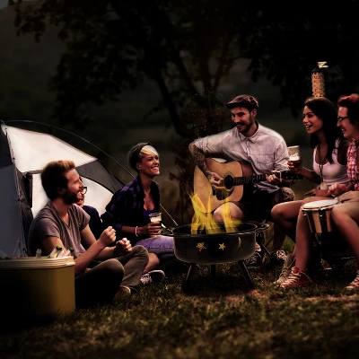 Flash Furniture 29" Round Wood Burning Firepit With Mesh Spark Screen 3 Flash Furniture 29" Round Wood Burning Firepit With Mesh Spark Screen