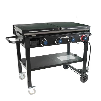 Razor Griddle 37 Inch Outdoor Steel 4 Burner Propane Gas Grill Griddle With Wheels And Top Cover Lid Folding Shelves For Home BBQ Cooking, Black 3 Razor Griddle 37 Inch Outdoor Steel 4 Burner Propane Gas Grill Griddle With Wheels And Top Cover Lid Folding Shelves For Home BBQ Cooking, Black