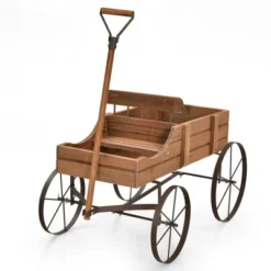 Costway Garden Plant Planter Wooden Wagon Planter W/ Wheel Garden Yard -Garden & Outdoors GUEST 915c8788 6b94 43b8 a912 7c07cb2a6511