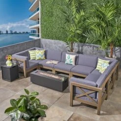 Thasos 10pc Acacia U-Shaped Farmhouse Sectional Sofa Set With Fire Pit - Gray - Christopher Knight Home 11 Thasos 10pc Acacia U-Shaped Farmhouse Sectional Sofa Set With Fire Pit - Gray - Christopher Knight Home -Garden & Outdoors GUEST 946ae1e4 be2d 4ee6 996d e52f97d86b38