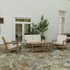 Merrick Lane All-Weather Poly Resin Wood Adirondack Style Deep Seat Patio Loveseat With Cushions -Garden & Outdoors GUEST 94e2a8e7 c31f 4324 b522 e549bb740642