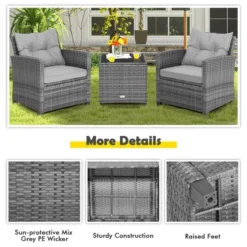 Costway 3PCS Patio Rattan Furniture Bistro Set Cushioned Sofas Side Table Armrest Grey 18 Costway 3PCS Patio Rattan Furniture Bistro Set Cushioned Sofas Side Table Armrest Grey -Garden & Outdoors GUEST 96133398 e09e 4eac 97ad fd9b4e736dba