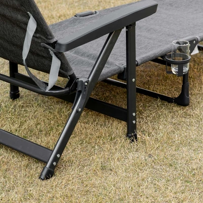 Outsunny Outdoor Folding Chaise Lounge Chair, Mesh Fabric Pool Chair With Adjustable Backrest, Pillow And Cup Holder For Poolside, Deck, Gray 6 Outsunny Outdoor Folding Chaise Lounge Chair, Mesh Fabric Pool Chair With Adjustable Backrest, Pillow And Cup Holder For Poolside, Deck, Gray - Image 4