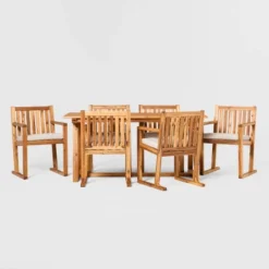 Saracina Home 7pc Modern Slatted Acacia Outdoor Dining Set With Trapezoid Legs -Garden & Outdoors GUEST 9889baa9 16cd 49e5 96b0 15f22df1dab4