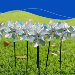 BIRD BLINDER Repellent Pin Wheels To Scare Birds & Pests, Silver Set Of 8