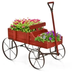 Costway Garden Plant Planter Wooden Wagon Planter W/ Wheel Garden Yard -Garden & Outdoors GUEST 9c8e705f f6ac 4036 8b29 619abc93ebf1