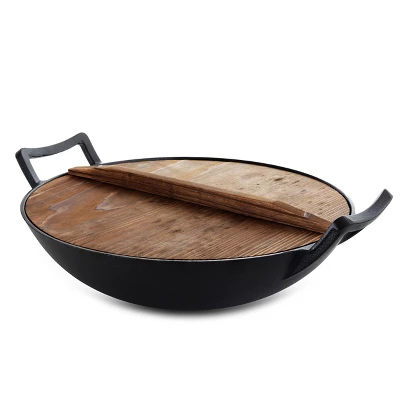 Gibson General Store Addlestone 2 Piece 14 Inch Heavy Duty Cast Iron Wok With Wood Lid 6 Gibson General Store Addlestone 2 Piece 14 Inch Heavy Duty Cast Iron Wok With Wood Lid - Image 4