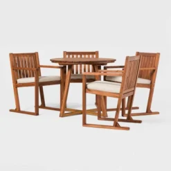 Saracina Home 5pc Modern Slatted Acacia Outdoor Dining Set With Round Table -Garden & Outdoors GUEST 9d726d02 3bf0 4f04 9439 6de7c83b7e6c