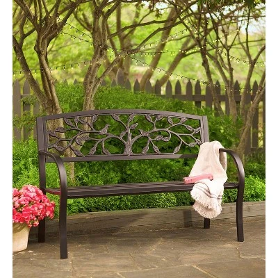 Evergreen Tree Of Life Metal Garden Bench - Black 4 Evergreen Tree Of Life Metal Garden Bench - Black - Image 2