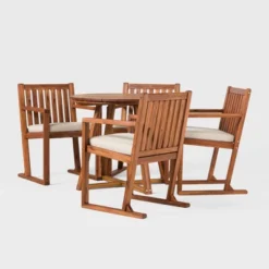 Saracina Home 5pc Modern Slatted Acacia Outdoor Dining Set With Round Table -Garden & Outdoors GUEST 9ed234b4 a32f 4569 b4c3 c06ec5fe0cf4