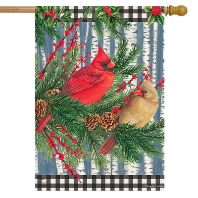 Briarwood Lane Winter Birch Tree Cardinals House Flag 28" X 40" B 3 Briarwood Lane Winter Birch Tree Cardinals House Flag 28" X 40" B