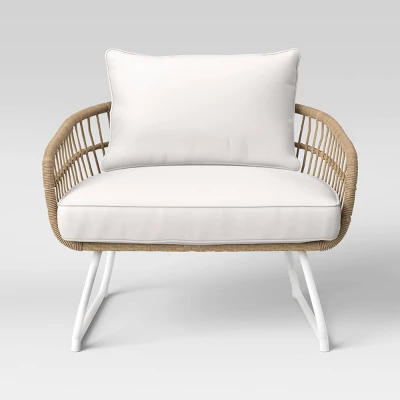 Southport Outdoor Patio Chair With Metal Legs, Club Chair Natural/White - Opalhouse™ 4 Southport Outdoor Patio Chair With Metal Legs, Club Chair Natural/White - Opalhouse™ - Image 2