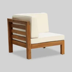 Oana 7pc Acacia V-Shaped Sectional Sofa Set With Fire Pit - Teak/Beige/Light Gray - Christopher Knight Home -Garden & Outdoors GUEST a07ff955 b3d4 468d a75b 480cf131f0f8