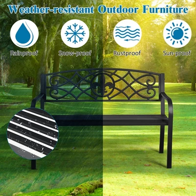 Costway Patio Garden Bench Park Yard Outdoor Furniture Steel Slats Porch Chair Seat 8 Costway Patio Garden Bench Park Yard Outdoor Furniture Steel Slats Porch Chair Seat - Image 6