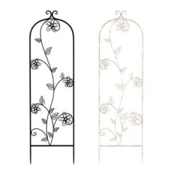 Garden Trellis- For Climbing Plants- Decorative Flower Stem Metal Panel-For Vines, Roses, Vegetable Plants & Flowers By Pure Garden (Antique White)
