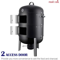 Realcool 20 Inch Vertical Heavy Duty Steel Round Charcoal Outdoor BBQ Smoker Grill With Bottom Air Vent And Latch Locking System, Black 7 Realcool 20 Inch Vertical Heavy Duty Steel Round Charcoal Outdoor BBQ Smoker Grill With Bottom Air Vent And Latch Locking System, Black -Garden & Outdoors GUEST a5789fed 71d9 4ca9 9576 7590204f3e73