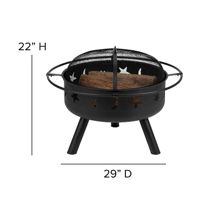 Flash Furniture 5 Piece Charlestown Poly Resin Wood Adirondack Chair Set With Fire Pit - Star And Moon Fire Pit With Mesh Cover 8 Flash Furniture 5 Piece Charlestown Poly Resin Wood Adirondack Chair Set With Fire Pit - Star And Moon Fire Pit With Mesh Cover - Image 6