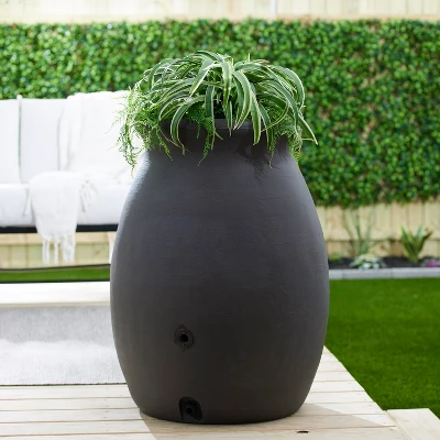 Algreen Products Castilla 50 Gallon BPA Free Roto Molded Plastic Rain Water Collection Barrel With Shut Off Nozzle And Screen Guard, Brownstone 4 Algreen Products Castilla 50 Gallon BPA Free Roto Molded Plastic Rain Water Collection Barrel With Shut Off Nozzle And Screen Guard, Brownstone - Image 2