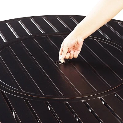 Oakland Living 5pc Deep Seating Swivel Aluminum Outdoor Patio Fire Pit Dining Set With Round Fire Table With Stripe Patterned Lid Copper 8 Oakland Living 5pc Deep Seating Swivel Aluminum Outdoor Patio Fire Pit Dining Set With Round Fire Table With Stripe Patterned Lid Copper - Image 6