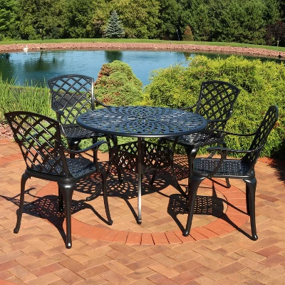 Sunnydaze Decor Sunnydaze Outdoor Crossweave Design Black Cast Aluminum Round Patio Dining Furniture Set With Table And Chairs, 5pc 6 Sunnydaze Decor Sunnydaze Outdoor Crossweave Design Black Cast Aluminum Round Patio Dining Furniture Set With Table And Chairs, 5pc - Image 4