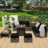 Costway 9PCS Patio Rattan Furniture Set Fire Pit Space-saving W/ Cushion Cover -Garden & Outdoors GUEST ac80c50e 506b 4eb6 aefc 9c23780ad6f1
