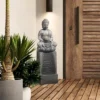 LuxenHome Gray Resin Meditating Buddha On Column Outdoor Fountain With LED Light -Garden & Outdoors GUEST ac8f7301 1efb 4e6b 9a11 baa0fd40cf3b