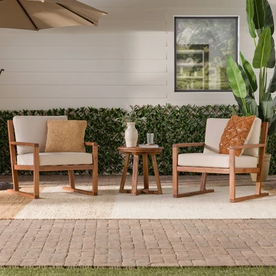 Saracina Home 3pc Modern Slat-Back Acacia Outdoor Conversation Set With Cushions 4 Saracina Home 3pc Modern Slat-Back Acacia Outdoor Conversation Set With Cushions - Image 2