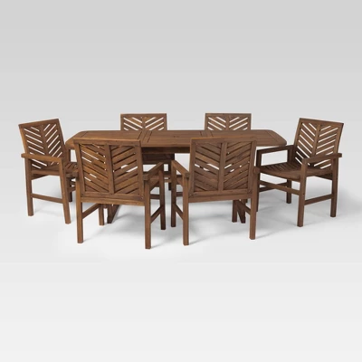 7pc Slatted Extendable Acacia Wood Patio Dining Set - Saracina Home 8 7pc Slatted Extendable Acacia Wood Patio Dining Set - Saracina Home - Image 6