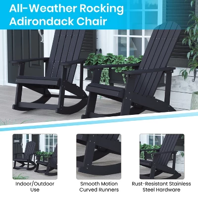 Flash Furniture Set Of 4 Savannah All-Weather Poly Resin Wood Adirondack Rocking Chairs With Side Table 5 Flash Furniture Set Of 4 Savannah All-Weather Poly Resin Wood Adirondack Rocking Chairs With Side Table - Image 3
