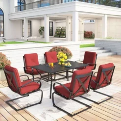 Captiva Designs 7pc Patio Dining Set With Rectangular Table With Umbrella Hold & Spring Motion Chairs -Garden & Outdoors GUEST b2824373 d829 4dc6 8664 94fac67d4063