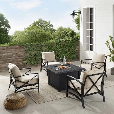 Kaplan 5pc Outdoor Conversation Set With Dante Fire Table & 4 Arm Chairs - Oatmeal - Crosley 5 Kaplan 5pc Outdoor Conversation Set With Dante Fire Table & 4 Arm Chairs - Oatmeal - Crosley - Image 3