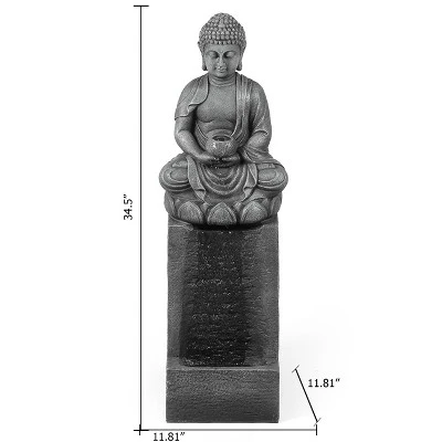 LuxenHome Gray Resin Meditating Buddha On Column Outdoor Fountain With LED Light 8 LuxenHome Gray Resin Meditating Buddha On Column Outdoor Fountain With LED Light - Image 6