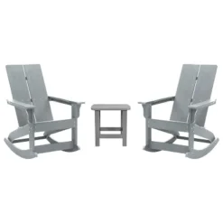 Flash Furniture Set Of 2 Finn Modern Commercial Grade All-Weather 2-Slat Poly Resin Rocking Adirondack Chairs With Side Table -Garden & Outdoors GUEST b43f09c0 bf89 4c8f 9afd 402c7c8d526d