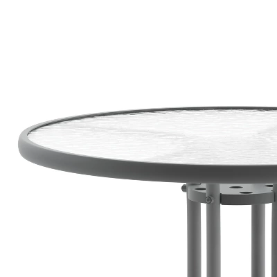 Emma And Oliver 31.5" Round Tempered Glass Metal Table With Smooth Ripple Design Top 9 Emma And Oliver 31.5" Round Tempered Glass Metal Table With Smooth Ripple Design Top - Image 7