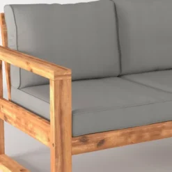 Galia Square Leg Acacia Wood Patio Loveseat With Cushions - Brown - Saracina Home -Garden & Outdoors GUEST bc520d62 d7d0 4afb b806 dfc115e4c369