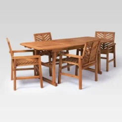 5pc Slatted Extendable Acacia Wood Patio Dining Set - Saracina Home -Garden & Outdoors GUEST bc70cb01 d877 45b9 abc8 5ef3dadb9cf0